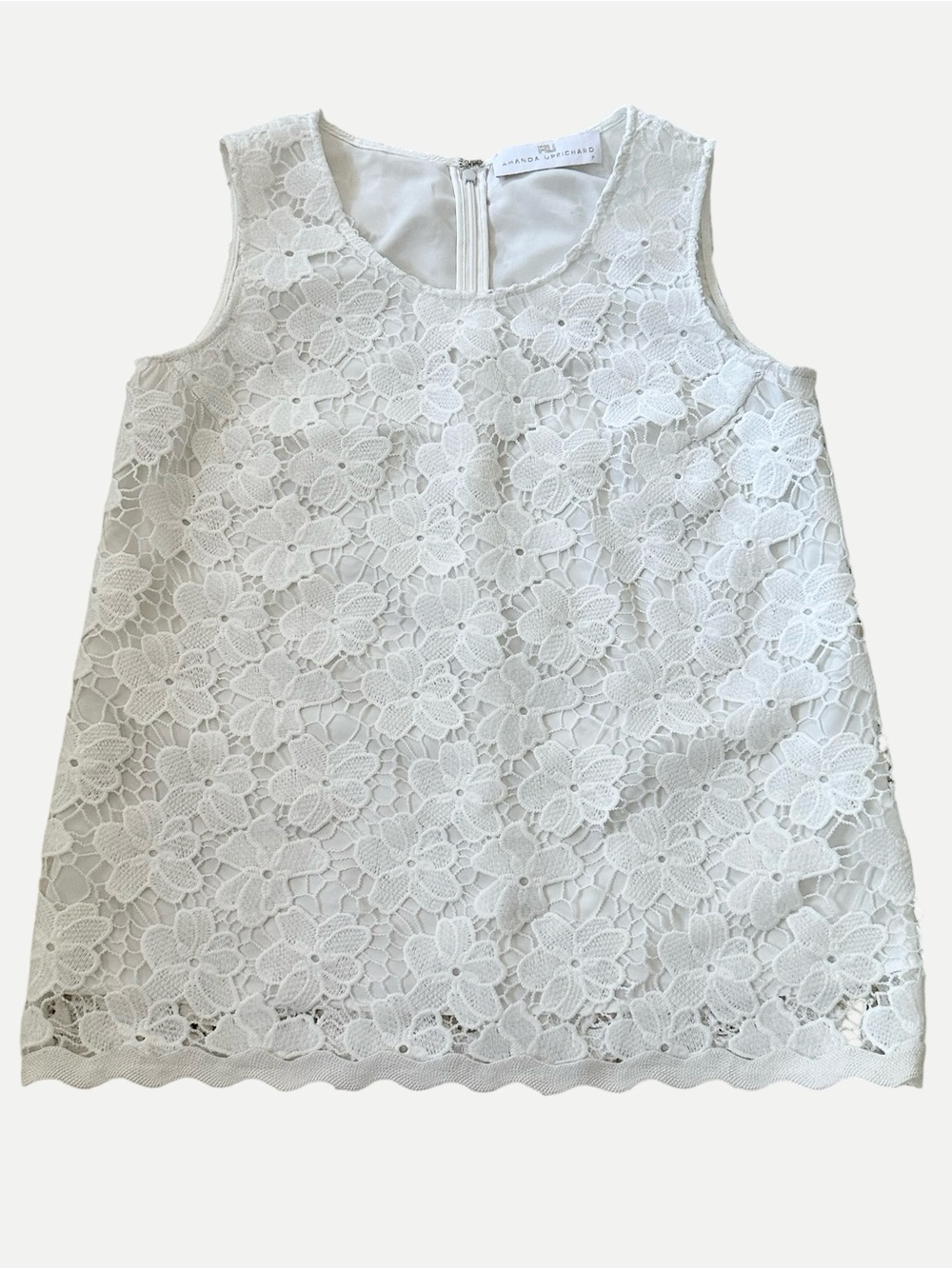 Amanda Uprichard Women's Size XS/P White Lace Floral Tank Top Boho Bridal Chic